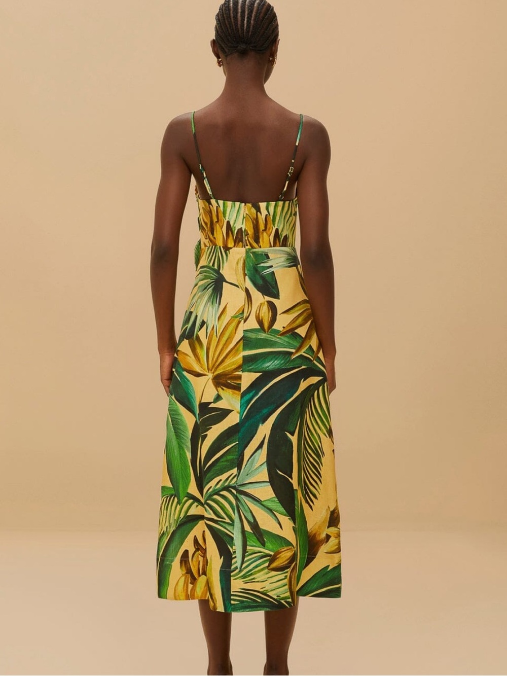 FARM Rio Yellow Bananart 3D Bodice Linen Midi Dress - Size S - Picture 3 of 14
